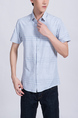 Blue Button Down Collared Chest Pocket Plus Size Men Shirt for Casual Party Office