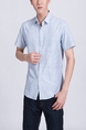 Blue Button Down Collared Chest Pocket Plus Size Men Shirt for Casual Party Office