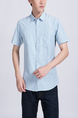 Blue Button Down Collared Chest Pocket Plus Size Men Shirt for Casual Party Office