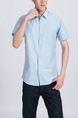 Blue Button Down Collared Chest Pocket Plus Size Men Shirt for Casual Party Office