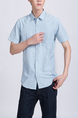 Blue Button Down Collared Chest Pocket Plus Size Men Shirt for Casual Party Office