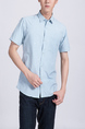 Blue Button Down Collared Chest Pocket Plus Size Men Shirt for Casual Party Office