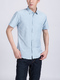 Blue Button Down Collared Chest Pocket Plus Size Men Shirt for Casual Party Office