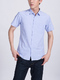 Blue Button Down Collared Chest Pocket Plus Size Men Shirt for Casual Party Office