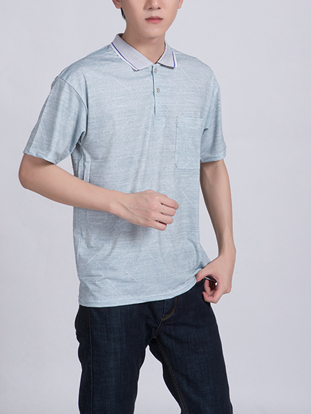 Blue Chest Pocket Collared Polo Men Shirt for Casual Party Office