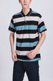 Colorful Striped Collared Chest Pocket Polo Men Shirt for Casual Party Office