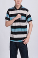 Colorful Striped Collared Chest Pocket Polo Men Shirt for Casual Party Office