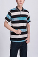 Colorful Striped Collared Chest Pocket Polo Men Shirt for Casual Party Office