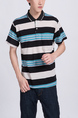 Colorful Striped Collared Chest Pocket Polo Men Shirt for Casual Party Office