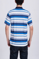 Blue and White Striped Collared Chest Pocket Polo Men Shirt for Casual Party Office