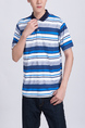 Blue and White Striped Collared Chest Pocket Polo Men Shirt for Casual Party Office