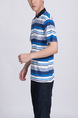 Blue and White Striped Collared Chest Pocket Polo Men Shirt for Casual Party Office