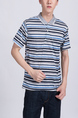 Colorful Striped Collared Chest Pocket Polo Men Shirt for Casual Party Office