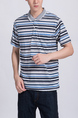 Colorful Striped Collared Chest Pocket Polo Men Shirt for Casual Party Office