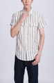 White and Gray Button Down Collared Chest Pocket Men Shirt for Casual Party Office