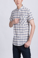 White and Blue Button Down Collared Checkered Chest Pocket Pus Size Men Shirt for Casual Party Office