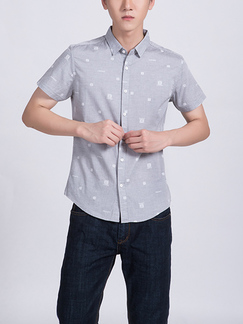 Gray Collared Button Down Plus Size Men Shirt for Casual Party Office