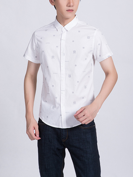 White Collared Button Down Plus Size Men Shirt for Casual Party Office