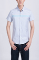 Blue Collared Button Down Plus Size Men Shirt for Casual Party Office