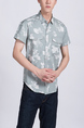 Gray and White Chest Pocket Button Down Collared Plus Size Men Shirt for Casual Party Office