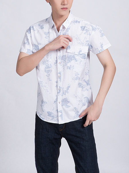 White  Chest Pocket Collared Button Down Plus Size Men Shirt for Casual Party Office