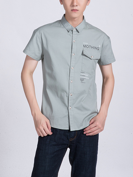 Gray Button Down Collared Chest Pocket Plus Size Men Shirt for Casual Party Office