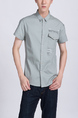 Gray Button Down Collared Chest Pocket Plus Size Men Shirt for Casual Party Office