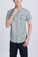 Gray Button Down Collared Chest Pocket Plus Size Men Shirt for Casual Party Office