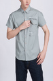 Gray Button Down Collared Chest Pocket Plus Size Men Shirt for Casual Party Office