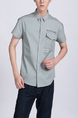 Gray Button Down Collared Chest Pocket Plus Size Men Shirt for Casual Party Office