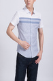 Blue and White Collared Button Down Plus Size Men Shirt for Casual Party Office