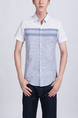 Blue and White Collared Button Down Plus Size Men Shirt for Casual Party Office