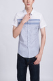 Blue and White Collared Button Down Plus Size Men Shirt for Casual Party Office