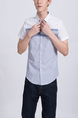 Blue and White Collared Button Down Plus Size Men Shirt for Casual Party Office
