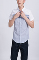 Blue and White Collared Button Down Plus Size Men Shirt for Casual Party Office