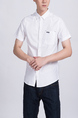 White Collared Chest Pocket Button Down Plus Size Men Shirt for Casual Party Office