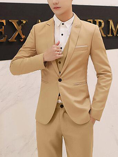 Beige Lapel Pockets Button Down Long Sleeve Plus Size Men Suit for Party Evening Cocktail Office Groomsmen