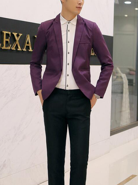 Purple Lapel Pockets Button Down Long Sleeve Plus Size Men Suit for Party Evening Cocktail Office Groomsmen