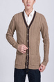 Brown Button Down Knit Long Sleeve Men Cardigan for Casual Office