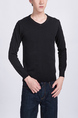 Black Solid Crew Neck Long Sleeve Men Sweater for Casual