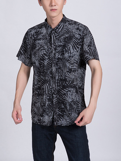 Black and Gray Button Down Collared Men Shirt for Casual Office Party