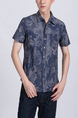 Blue Button Down Collared Chest Pocket Men Shirt for Casual Office Party