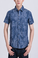 Blue Button Down Collared Chest Pocket Men Shirt for Casual Office Party
