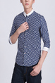 Blue and White Button Down Collared Plus Size Men Shirt for Casual Office Party