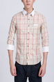 Beige And White Button Down Collared Plus Size Men Shirt for Casual Office Party