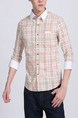 Beige And White Button Down Collared Plus Size Men Shirt for Casual Office Party