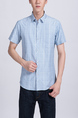 Blue Button Down Collared Chest Pocket Plus Size Men Shirt for Casual Party Office