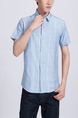 Blue Button Down Collared Chest Pocket Plus Size Men Shirt for Casual Party Office