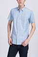 Blue Button Down Collared Chest Pocket Plus Size Men Shirt for Casual Party Office