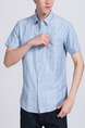 Blue Button Down Collared Chest Pocket Plus Size Men Shirt for Casual Party Office